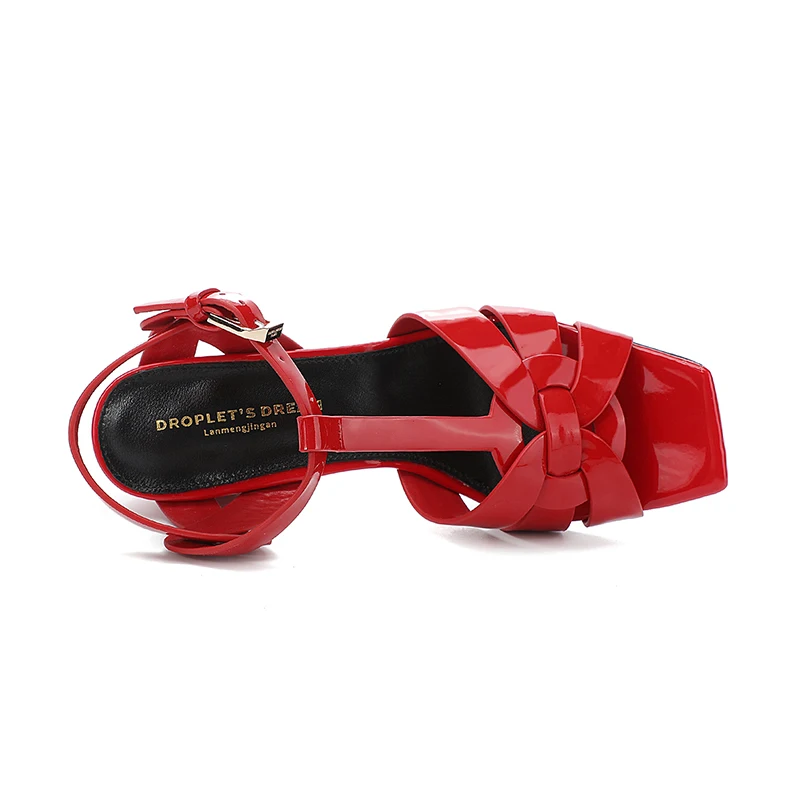 2024 New Summer Women's Lacquer Leather High Heel Open Toe Sandals Party Sexy Open Toe Fish Mouth Shoes Outdoor Anti Slip Sandal