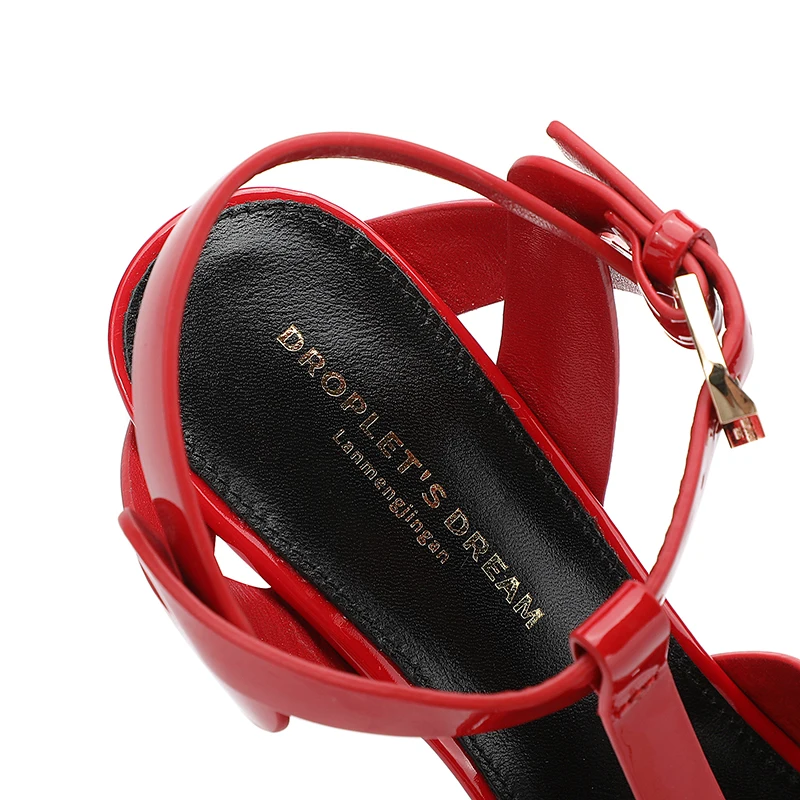 2024 New Summer Women's Lacquer Leather High Heel Open Toe Sandals Party Sexy Open Toe Fish Mouth Shoes Outdoor Anti Slip Sandal