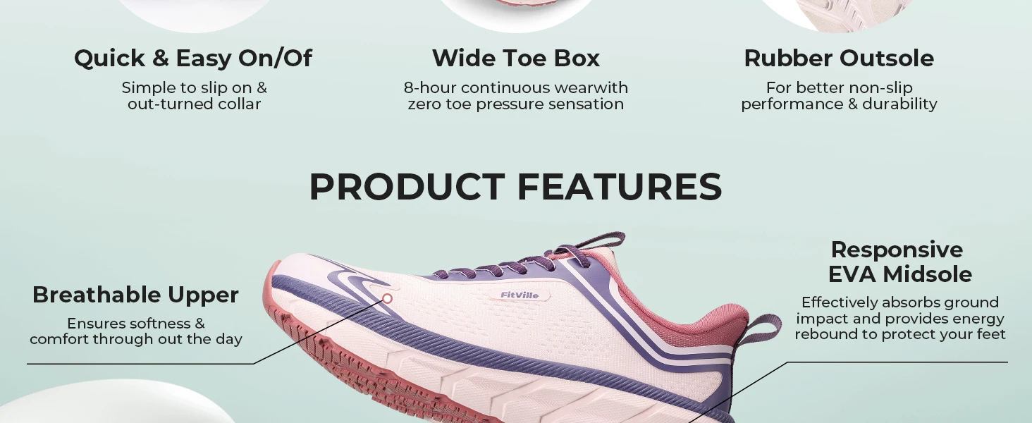 FitVille Women's Sports Shoes Wide Casual Sneakers Non-Slip Walking Running Shoes For Women for Swollen Feet Pain Relief