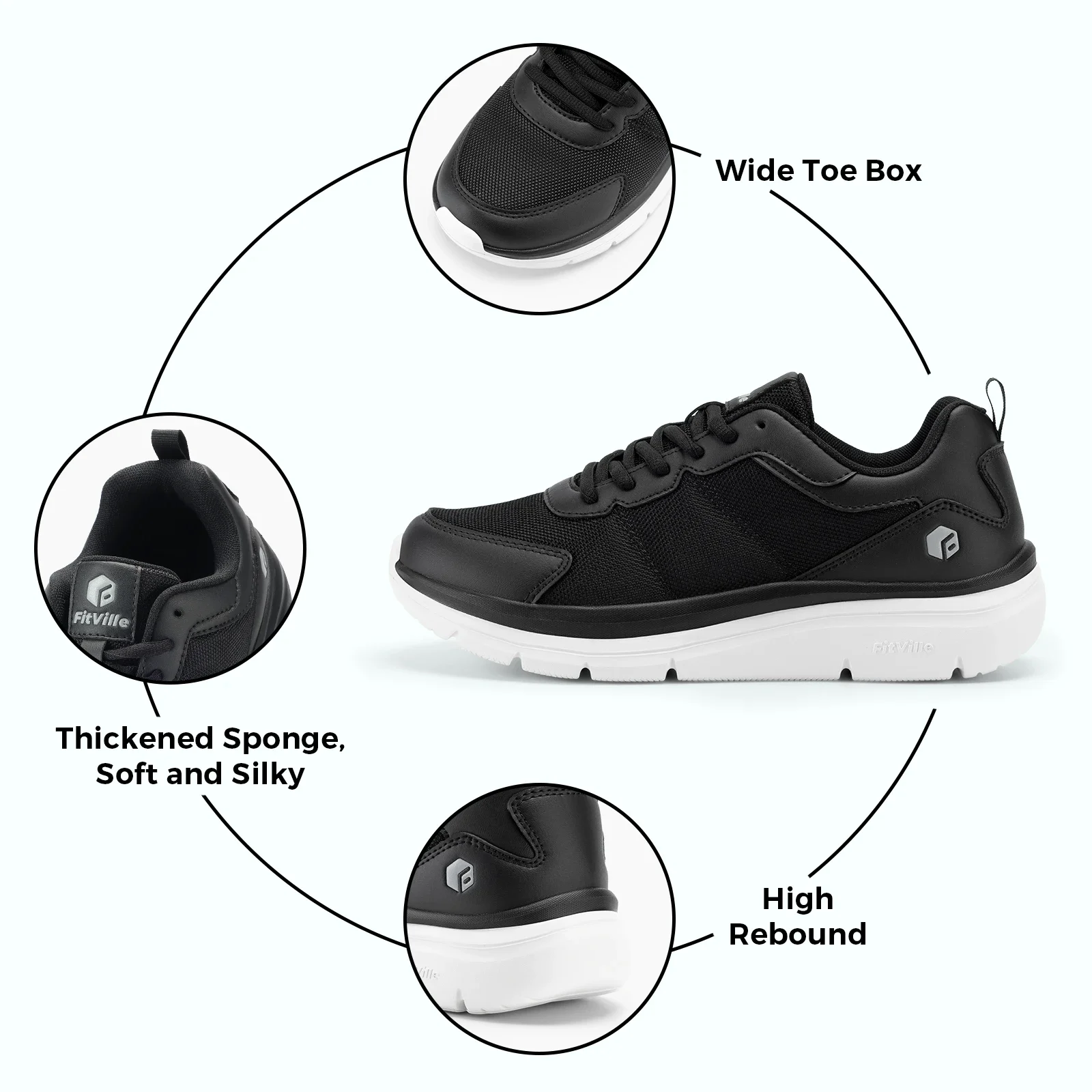 Fitville Widened 2E Men'S Walking Shoes Lightweight Breathable Cushioning Shoe Relieve Plantar Fasciitis Pain With Arch Support