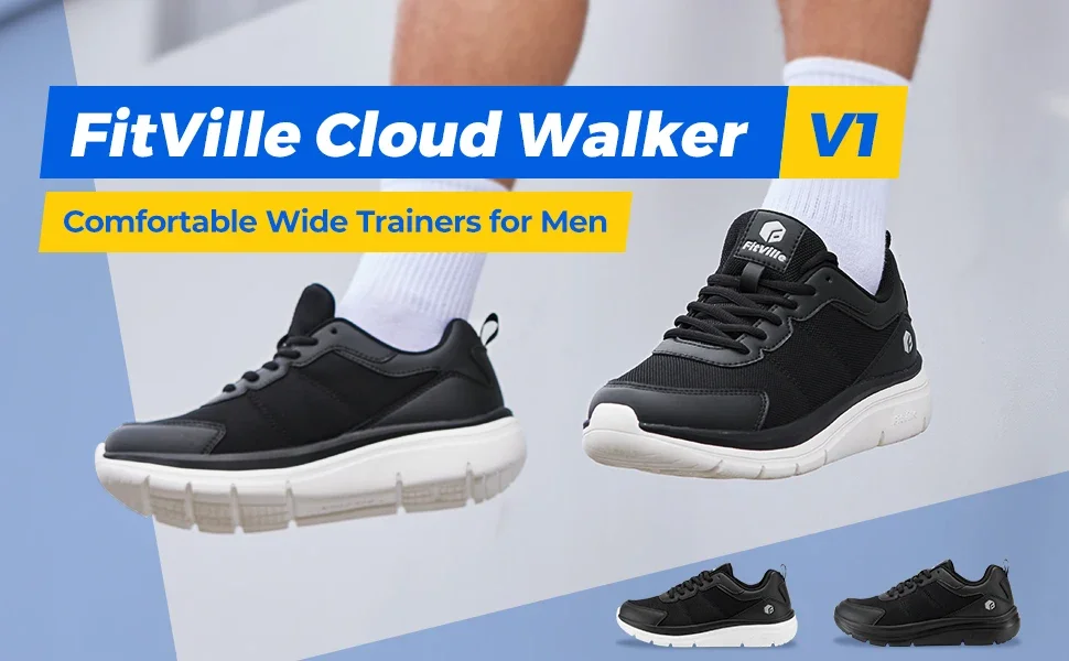 Fitville Widened 2E Men'S Walking Shoes Lightweight Breathable Cushioning Shoe Relieve Plantar Fasciitis Pain With Arch Support