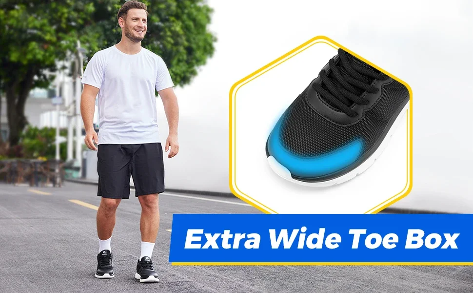 Fitville Widened 2E Men'S Walking Shoes Lightweight Breathable Cushioning Shoe Relieve Plantar Fasciitis Pain With Arch Support