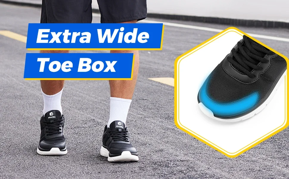 Fitville Widened 2E Men'S Walking Shoes Lightweight Breathable Cushioning Shoe Relieve Plantar Fasciitis Pain With Arch Support