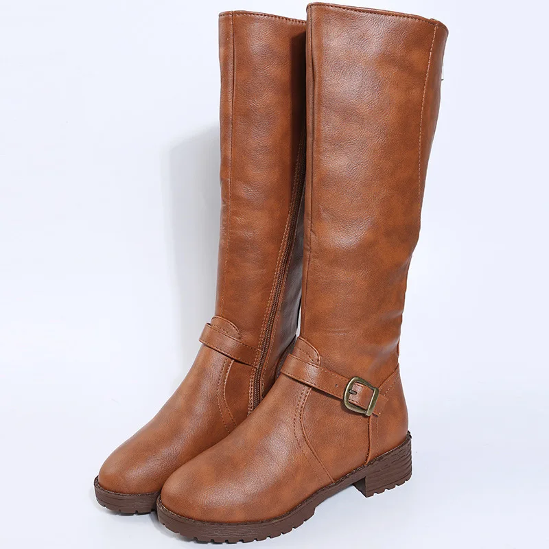 Women's leather boots 2025 Spring and Autumn new zipper low heeled long boots Knight boots High heeled women's boots