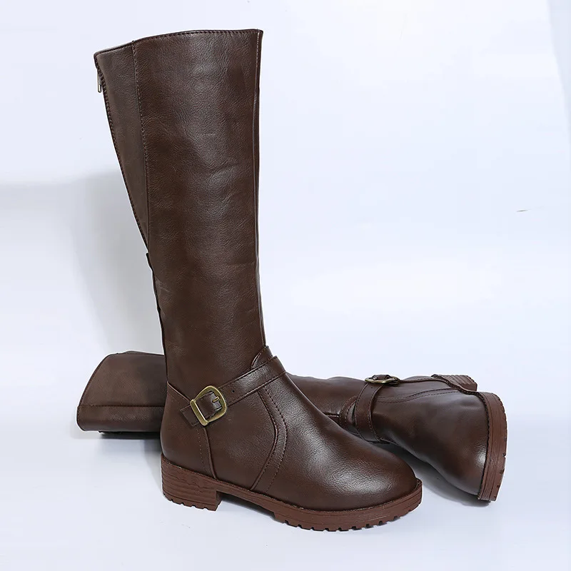 Women's leather boots 2025 Spring and Autumn new zipper low heeled long boots Knight boots High heeled women's boots