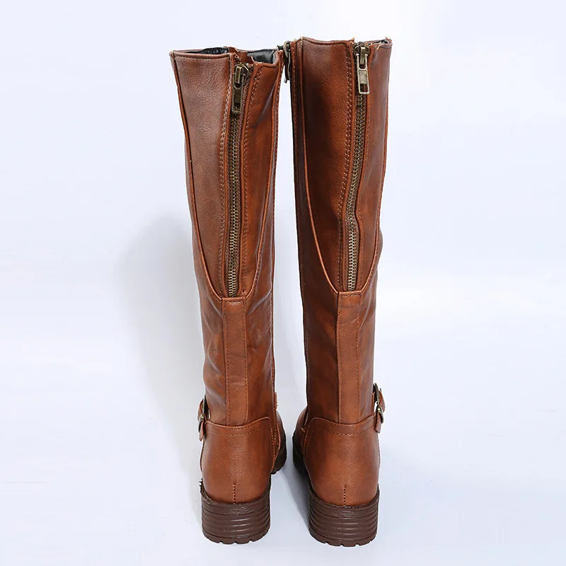 Women's leather boots 2025 Spring and Autumn new zipper low heeled long boots Knight boots High heeled women's boots