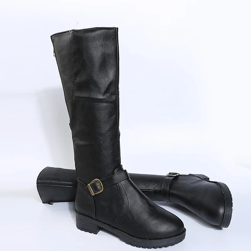 Women's leather boots 2025 Spring and Autumn new zipper low heeled long boots Knight boots High heeled women's boots