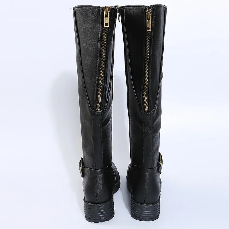 Women's leather boots 2025 Spring and Autumn new zipper low heeled long boots Knight boots High heeled women's boots