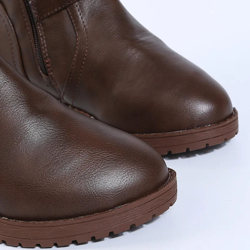 Women's leather boots 2025 Spring and Autumn new zipper low heeled long boots Knight boots High heeled women's boots