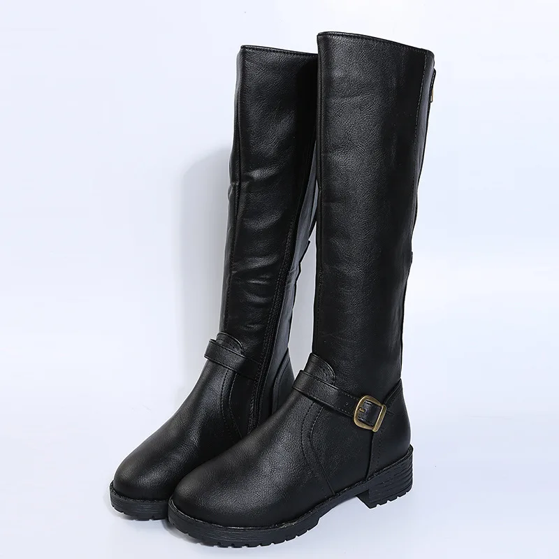 Women's leather boots 2025 Spring and Autumn new zipper low heeled long boots Knight boots High heeled women's boots