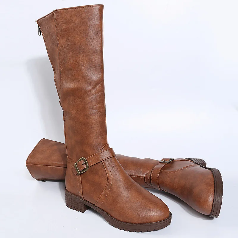 Women's leather boots 2025 Spring and Autumn new zipper low heeled long boots Knight boots High heeled women's boots