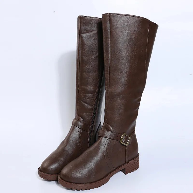 Women's leather boots 2025 Spring and Autumn new zipper low heeled long boots Knight boots High heeled women's boots
