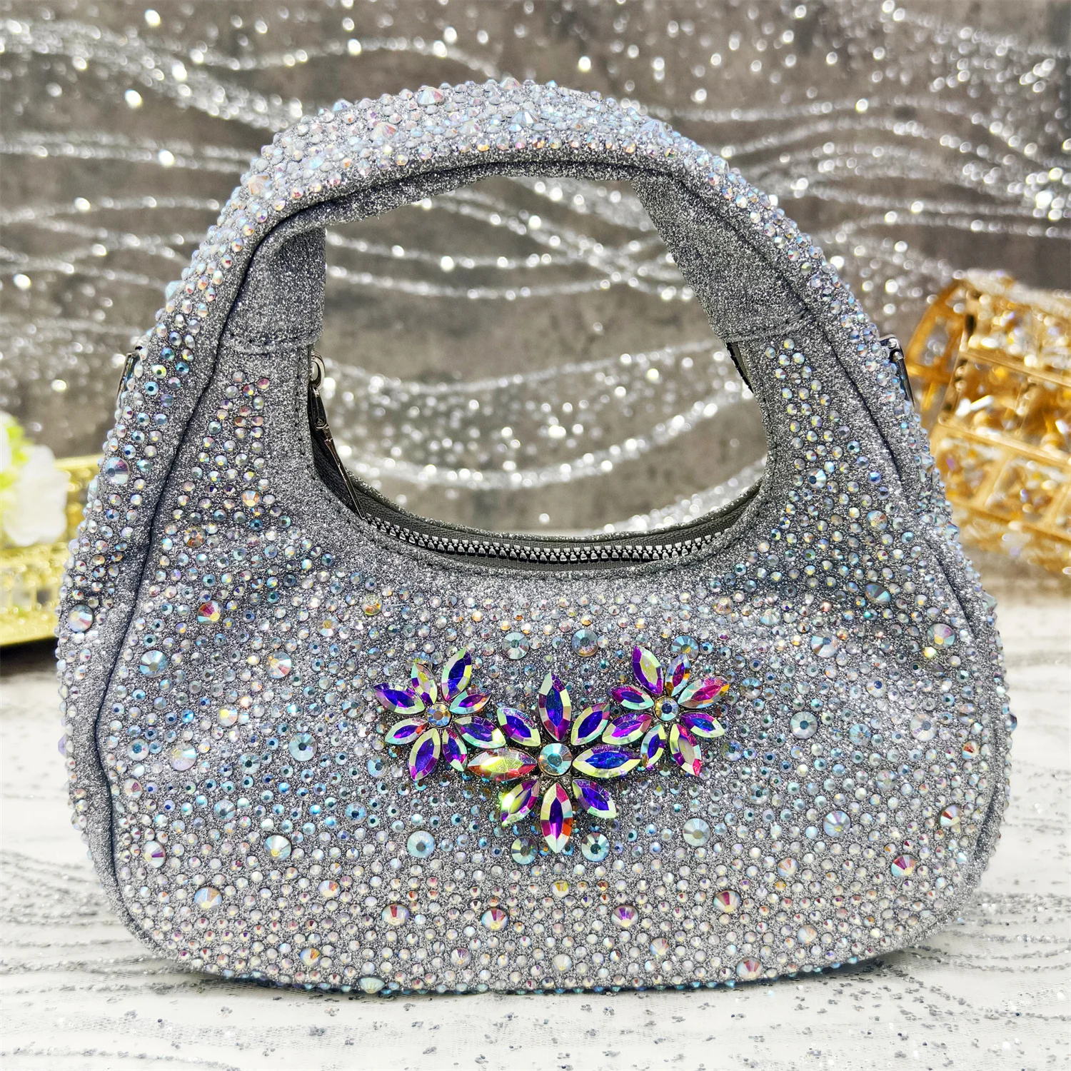 2025 Pointed Toe High Heels Shoes and Bags Set With Rhinestone for Women Wedding Party Elegant Luxury Fashion in Sky Blue