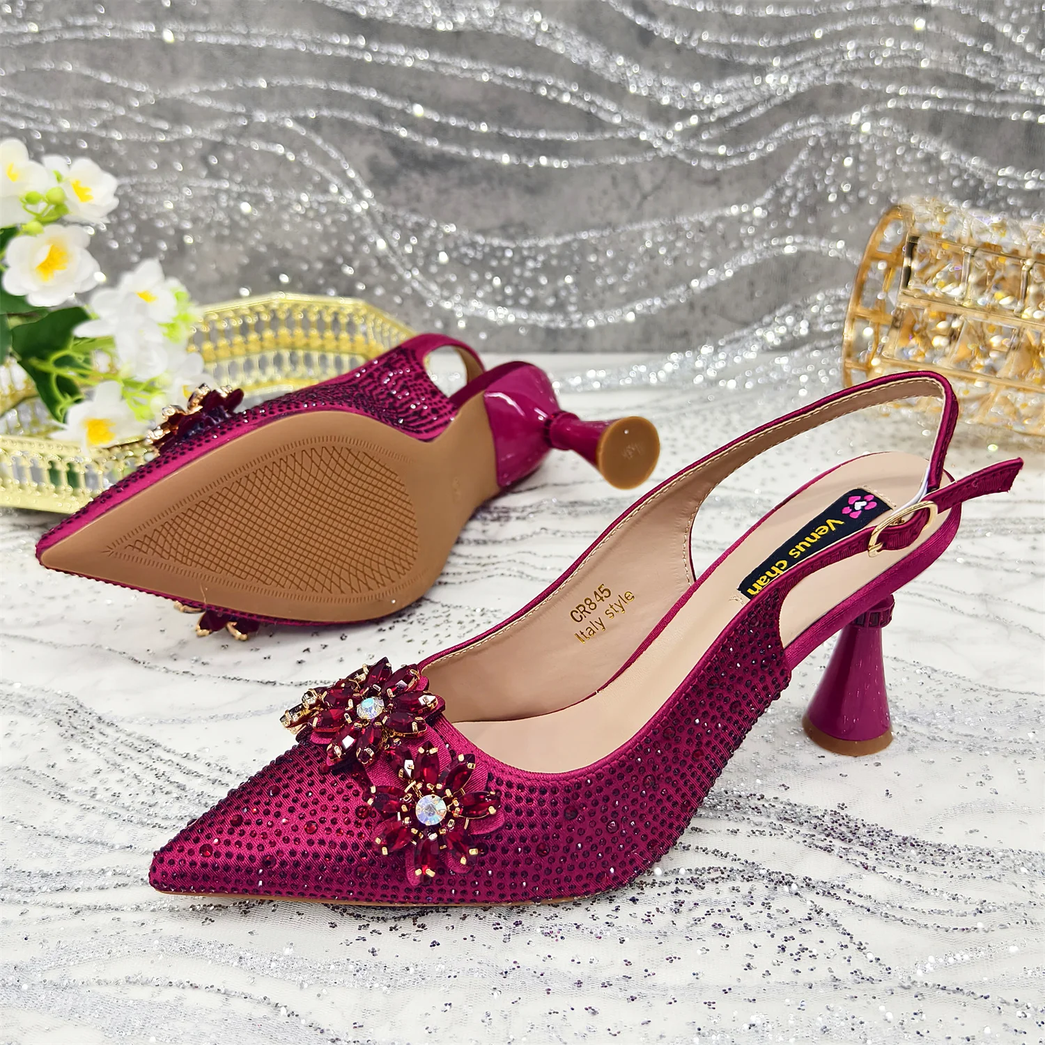 2025 Pointed Toe High Heels Shoes and Bags Set With Rhinestone for Women Wedding Party Elegant Luxury Fashion in Sky Blue