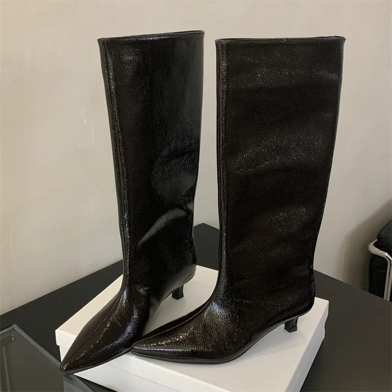 Aneikeh Winter New Pointed Toe Fashion Knee-High Boots Women Elegant Thin Low Heel Casual Ladies Pumps Shoes Long Botas Mujer