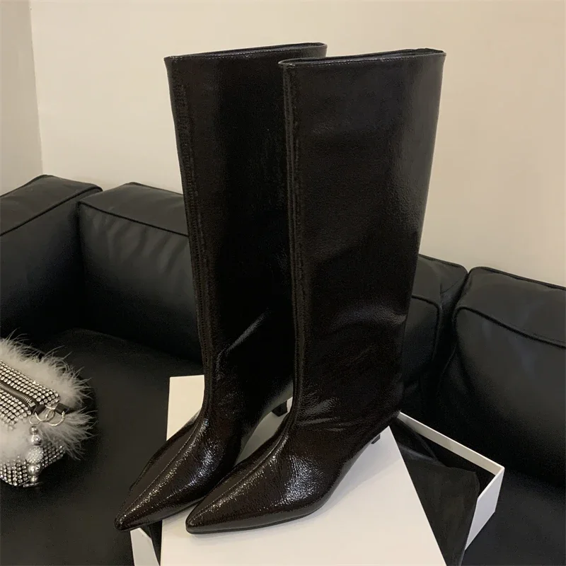 Aneikeh Winter New Pointed Toe Fashion Knee-High Boots Women Elegant Thin Low Heel Casual Ladies Pumps Shoes Long Botas Mujer