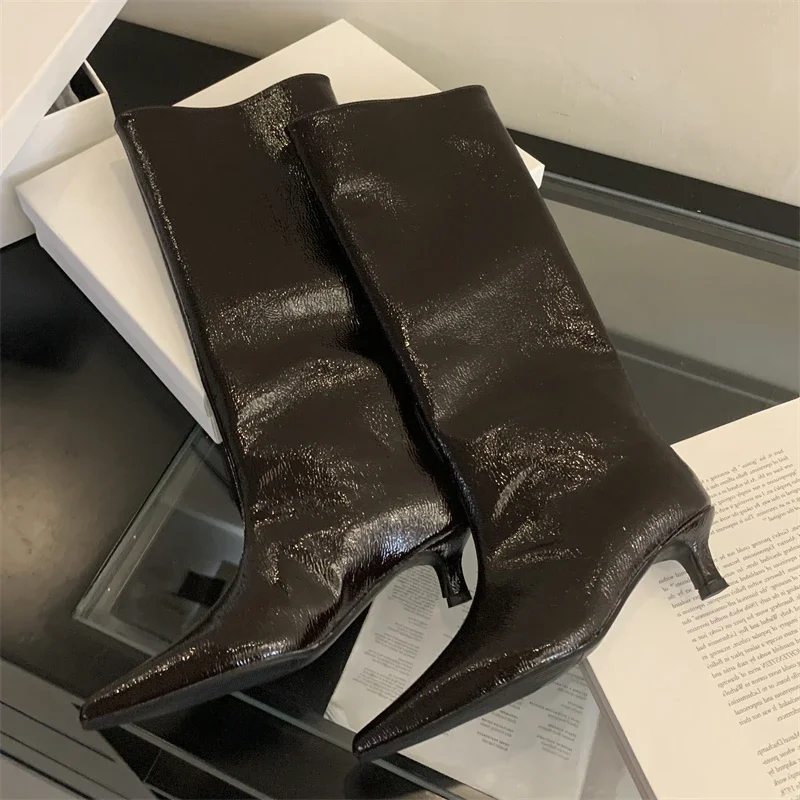 Aneikeh Winter New Pointed Toe Fashion Knee-High Boots Women Elegant Thin Low Heel Casual Ladies Pumps Shoes Long Botas Mujer