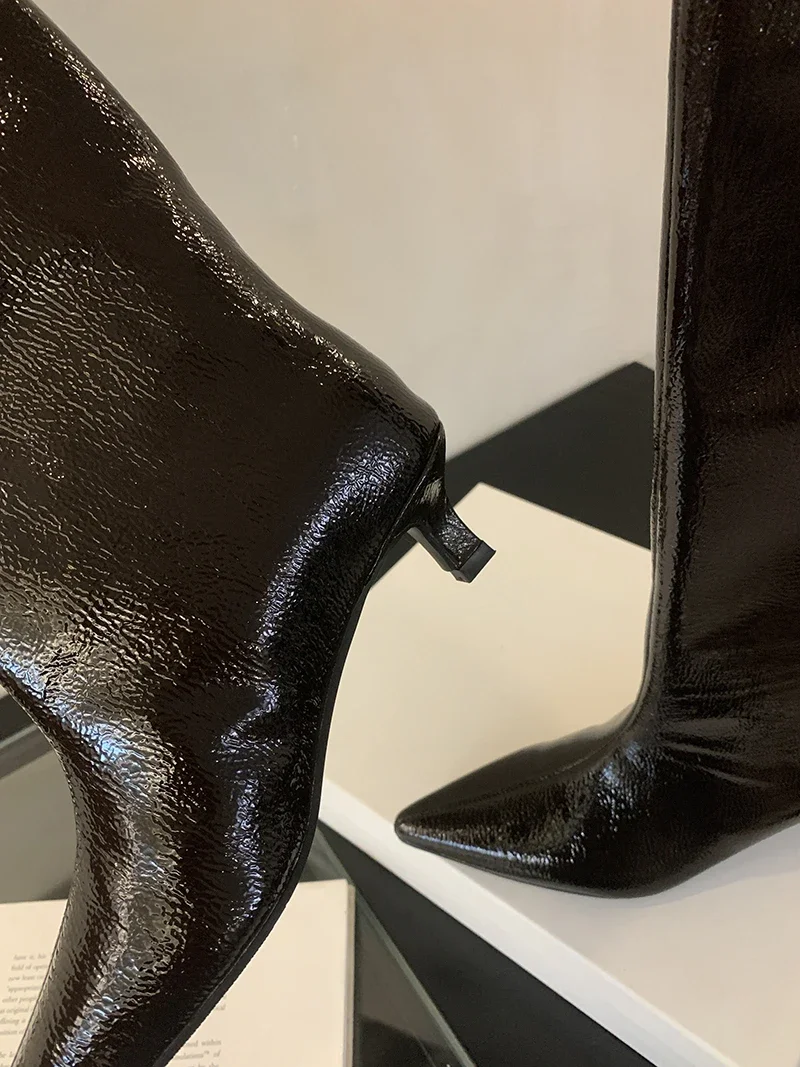 Aneikeh Winter New Pointed Toe Fashion Knee-High Boots Women Elegant Thin Low Heel Casual Ladies Pumps Shoes Long Botas Mujer