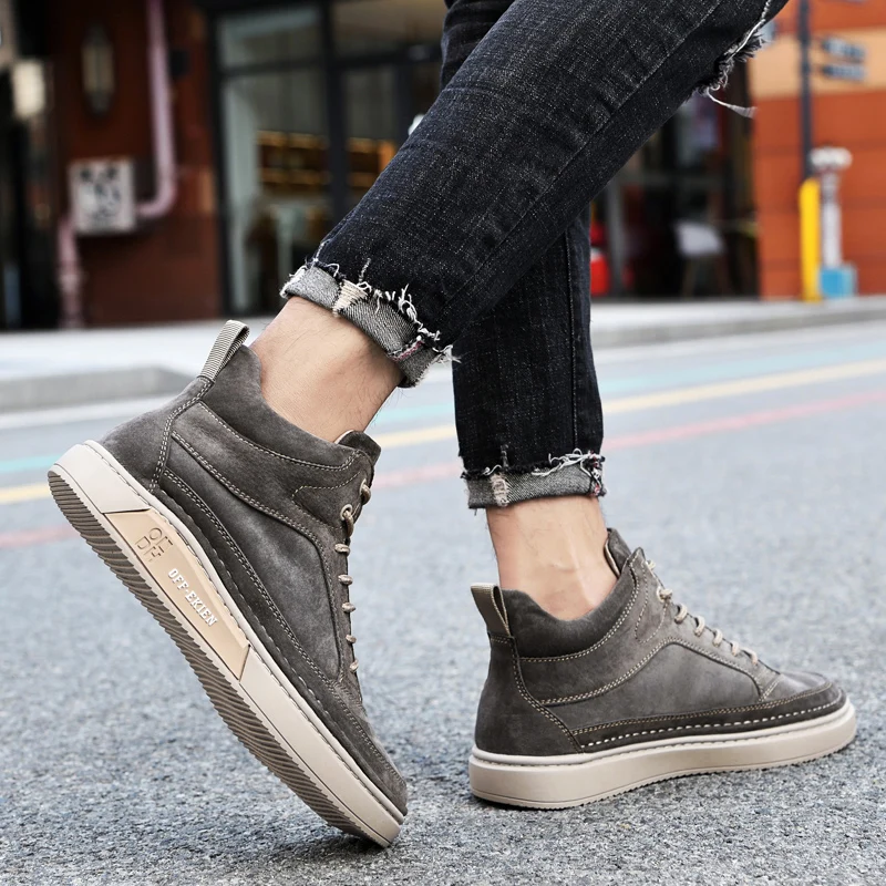 High End Brand Winter Hot Selling Men's High Top Shoes Street Trend Cotton Oxford Shoes Men's Genuine Leather Casual Shoes