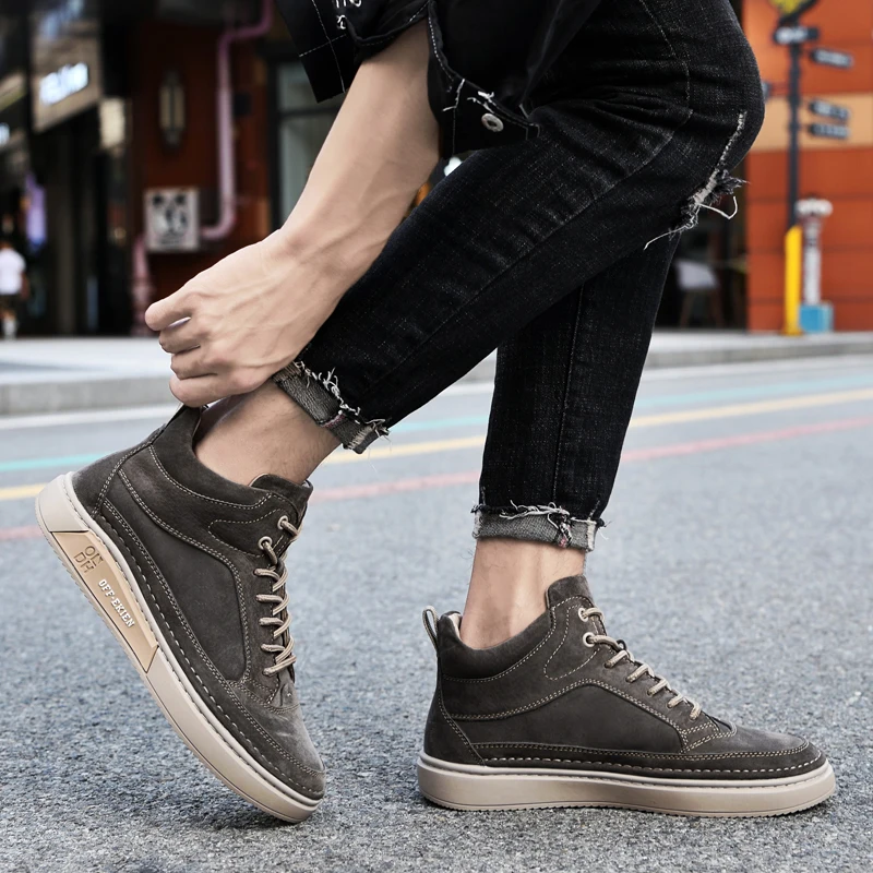 High End Brand Winter Hot Selling Men's High Top Shoes Street Trend Cotton Oxford Shoes Men's Genuine Leather Casual Shoes