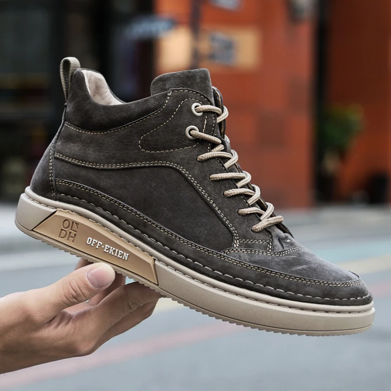 High End Brand Winter Hot Selling Men's High Top Shoes Street Trend Cotton Oxford Shoes Men's Genuine Leather Casual Shoes