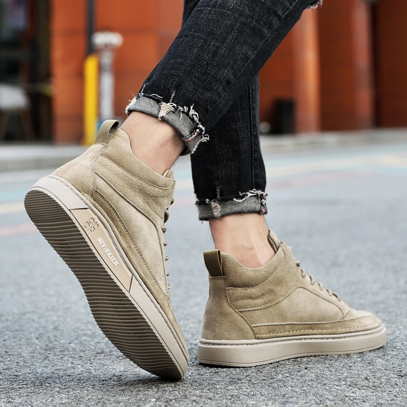High End Brand Winter Hot Selling Men's High Top Shoes Street Trend Cotton Oxford Shoes Men's Genuine Leather Casual Shoes