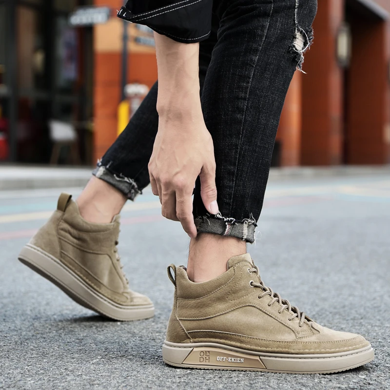 High End Brand Winter Hot Selling Men's High Top Shoes Street Trend Cotton Oxford Shoes Men's Genuine Leather Casual Shoes