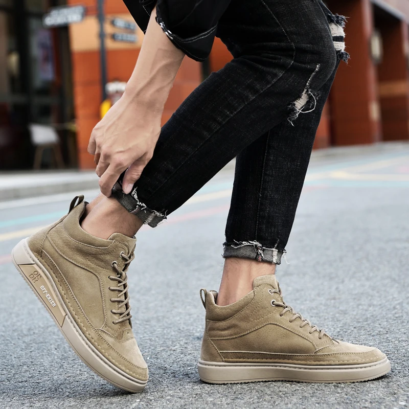 High End Brand Winter Hot Selling Men's High Top Shoes Street Trend Cotton Oxford Shoes Men's Genuine Leather Casual Shoes
