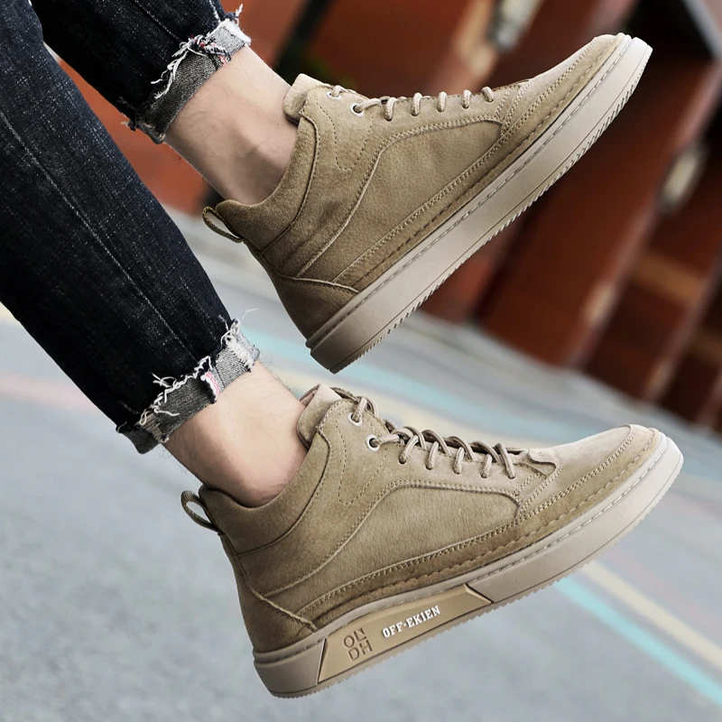 High End Brand Winter Hot Selling Men's High Top Shoes Street Trend Cotton Oxford Shoes Men's Genuine Leather Casual Shoes