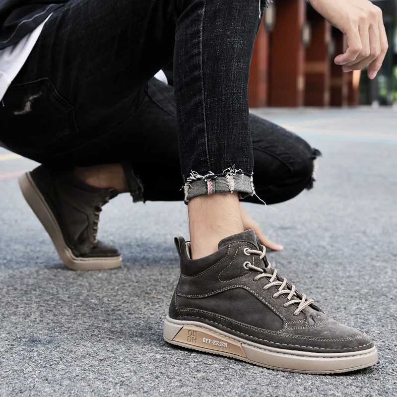 High End Brand Winter Hot Selling Men's High Top Shoes Street Trend Cotton Oxford Shoes Men's Genuine Leather Casual Shoes