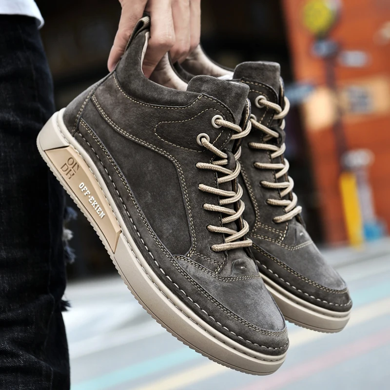 High End Brand Winter Hot Selling Men's High Top Shoes Street Trend Cotton Oxford Shoes Men's Genuine Leather Casual Shoes