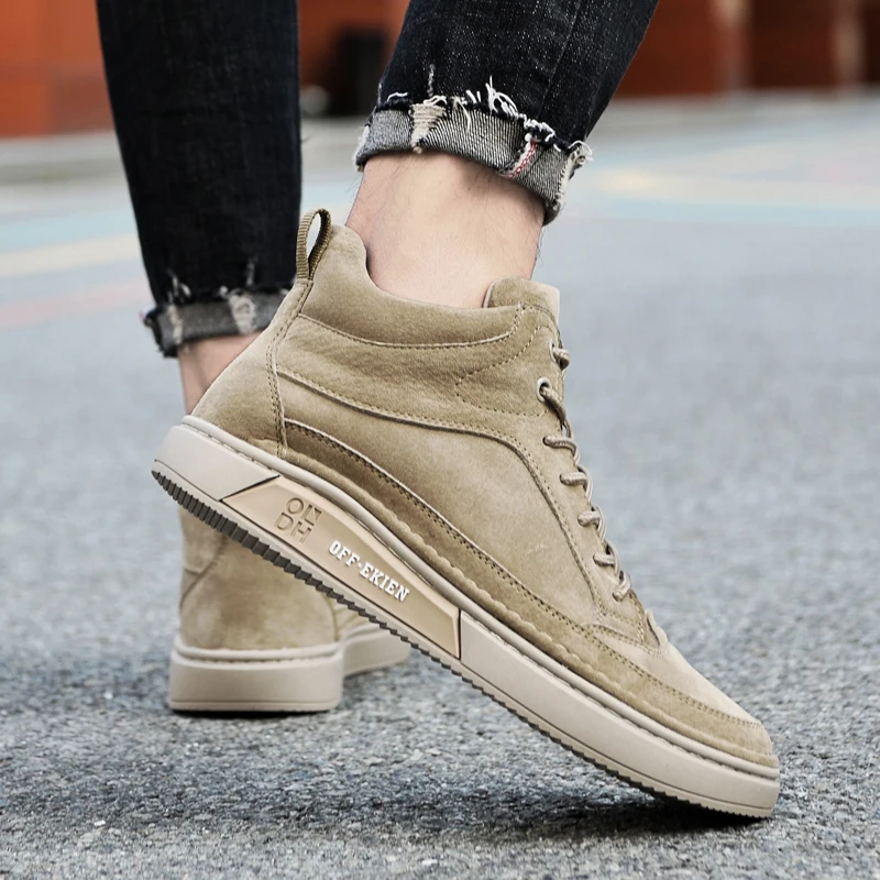 High End Brand Winter Hot Selling Men's High Top Shoes Street Trend Cotton Oxford Shoes Men's Genuine Leather Casual Shoes