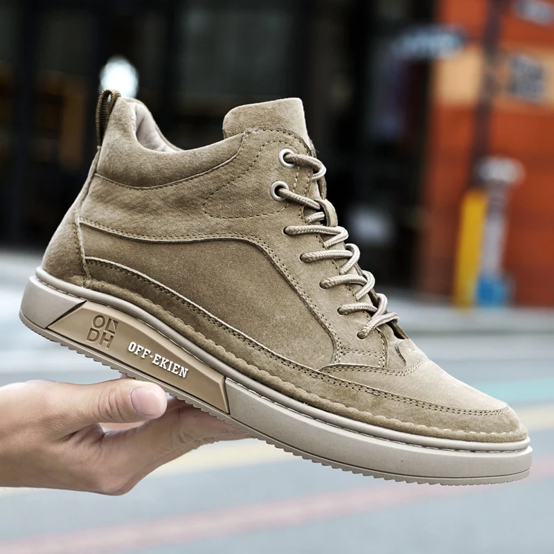 High End Brand Winter Hot Selling Men's High Top Shoes Street Trend Cotton Oxford Shoes Men's Genuine Leather Casual Shoes