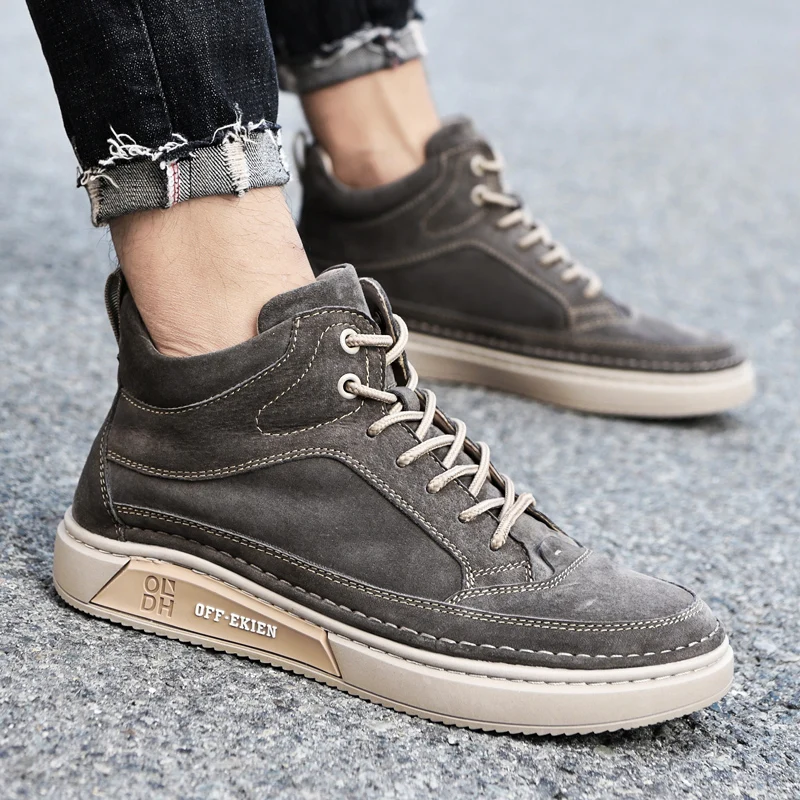 High End Brand Winter Hot Selling Men's High Top Shoes Street Trend Cotton Oxford Shoes Men's Genuine Leather Casual Shoes