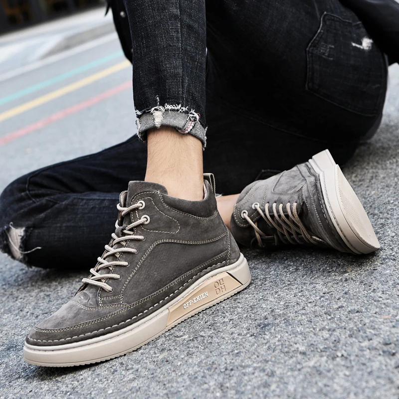 High End Brand Winter Hot Selling Men's High Top Shoes Street Trend Cotton Oxford Shoes Men's Genuine Leather Casual Shoes