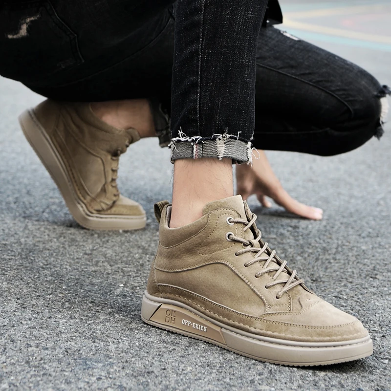 High End Brand Winter Hot Selling Men's High Top Shoes Street Trend Cotton Oxford Shoes Men's Genuine Leather Casual Shoes