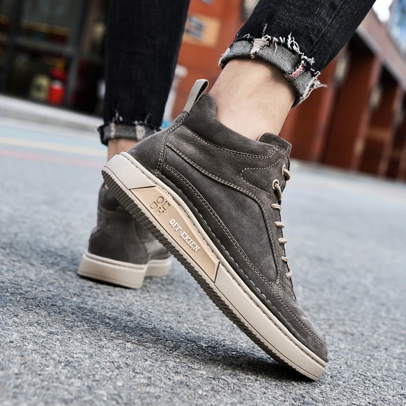 High End Brand Winter Hot Selling Men's High Top Shoes Street Trend Cotton Oxford Shoes Men's Genuine Leather Casual Shoes