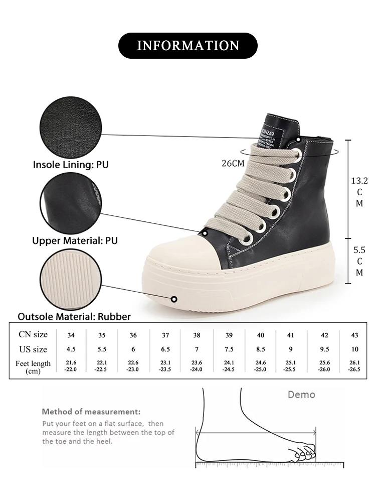 GMQM Fashion Women's New 2024 Ankle Boots Platform Pu Leather Black Shoes Round Toe Lace-Up College Student Flat Casual Shoes