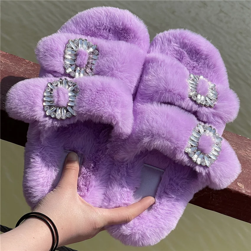 Women's Plush Slippers 2025 New Women's Winter Home Soft Plush Slippers Home Flat Indoor Shoes Ladies Flip-Flops