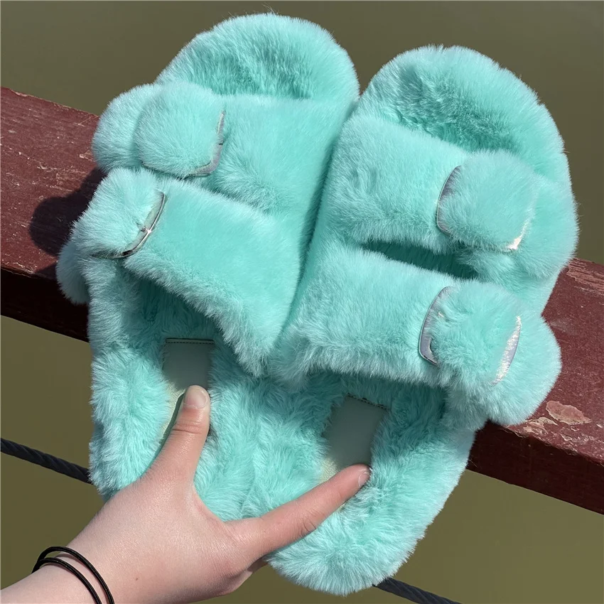 Women's Plush Slippers 2025 New Women's Winter Home Soft Plush Slippers Home Flat Indoor Shoes Ladies Flip-Flops