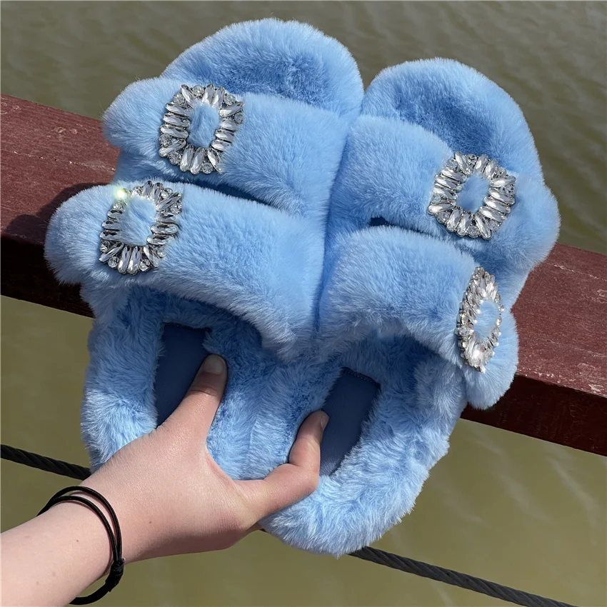 Women's Plush Slippers 2025 New Women's Winter Home Soft Plush Slippers Home Flat Indoor Shoes Ladies Flip-Flops