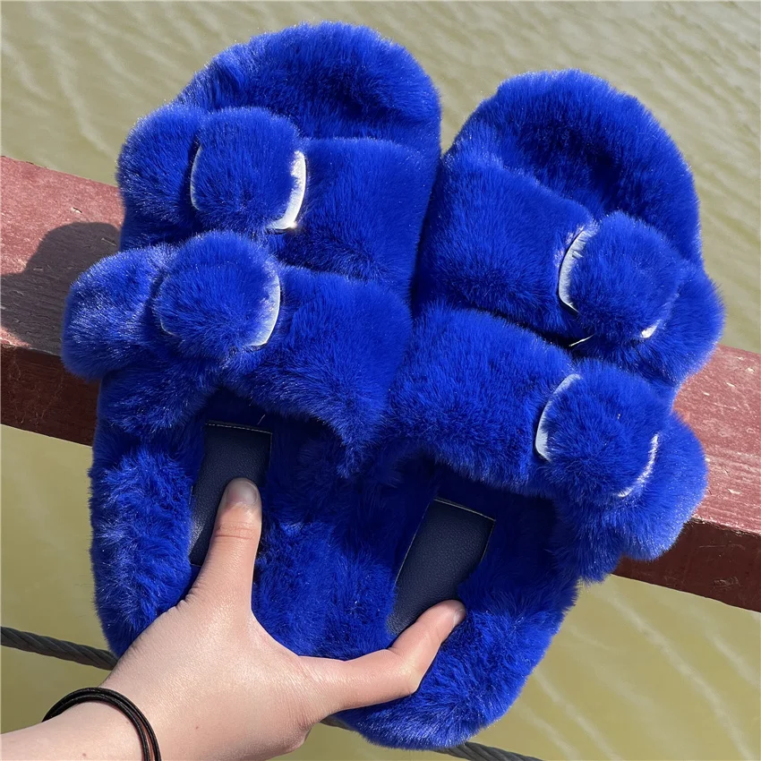 Women's Plush Slippers 2025 New Women's Winter Home Soft Plush Slippers Home Flat Indoor Shoes Ladies Flip-Flops