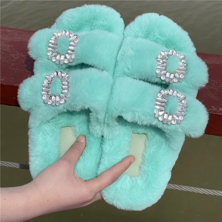 Women's Plush Slippers 2025 New Women's Winter Home Soft Plush Slippers Home Flat Indoor Shoes Ladies Flip-Flops