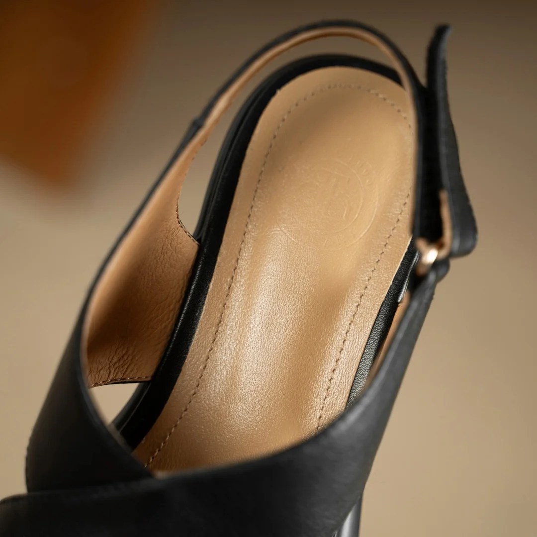 Women's cow leather narrow band cross strap open toe slingback sandals 7cm round chunky heel platform summer pumps shoes woman