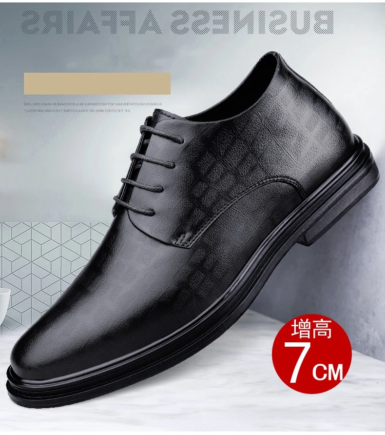 Men Dress Shoes Elevator Shoes Platform Breathable Casual Business Luxury Genuine Leather Soft Heightening Shoes 7CM Taller Male