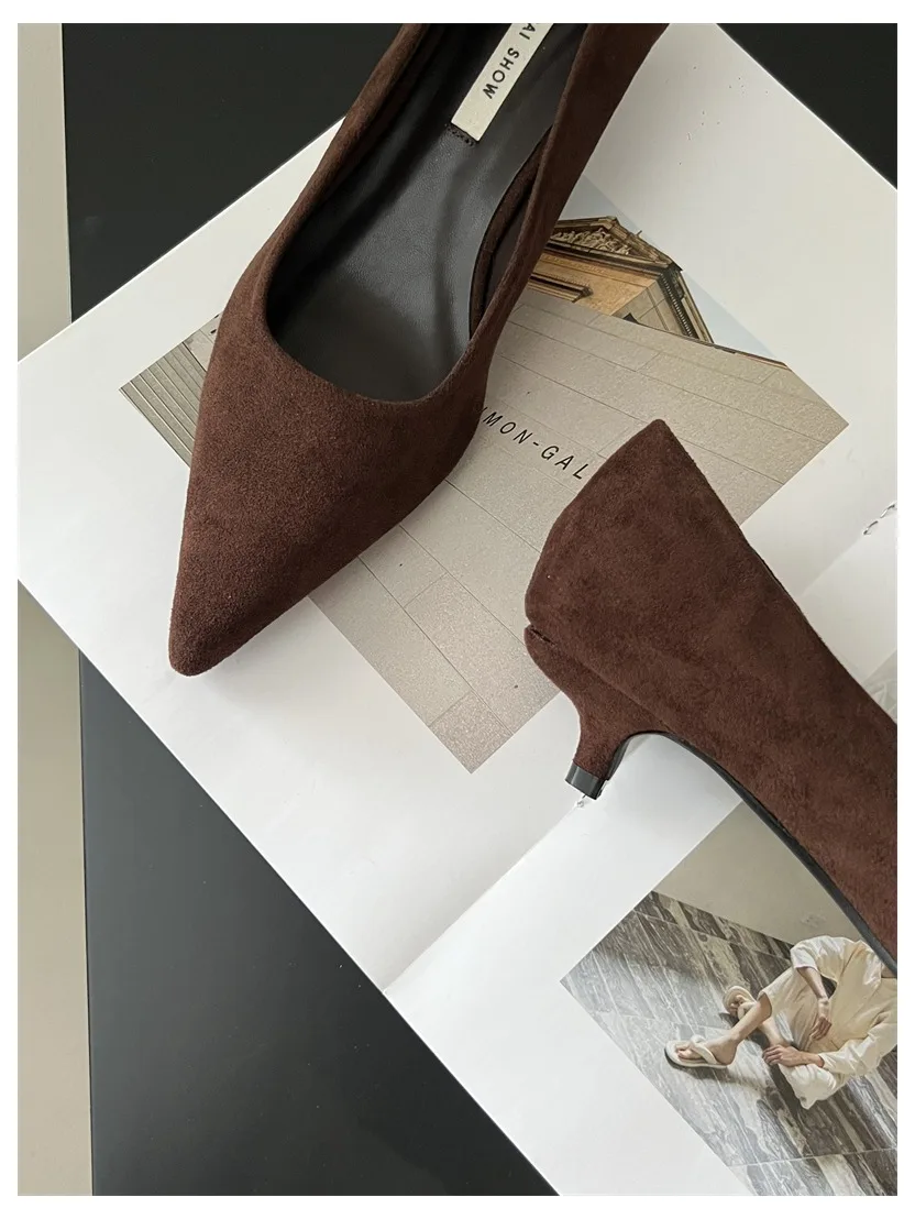 2026 Spring Shoes Women Thin Low Heels Pumps Fashion Suede Elegant Pointed Toe Shallow Pumps Office Dress Wedding Female Loafers