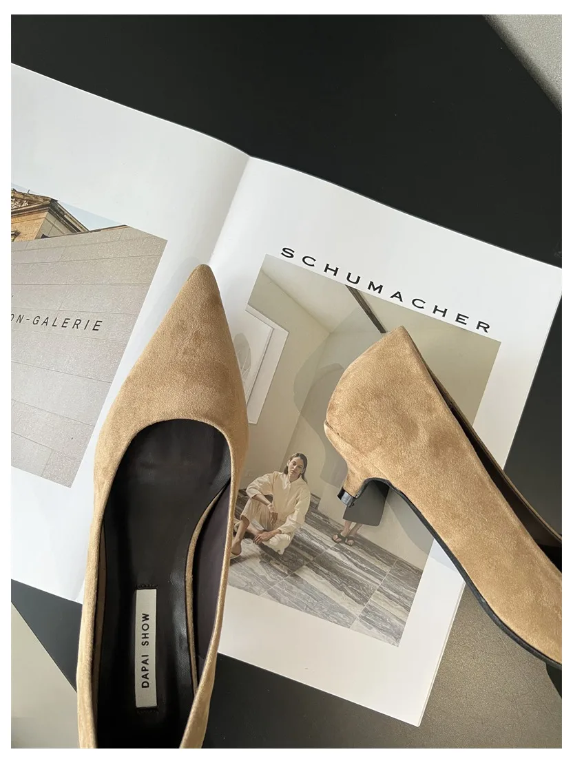 2026 Spring Shoes Women Thin Low Heels Pumps Fashion Suede Elegant Pointed Toe Shallow Pumps Office Dress Wedding Female Loafers
