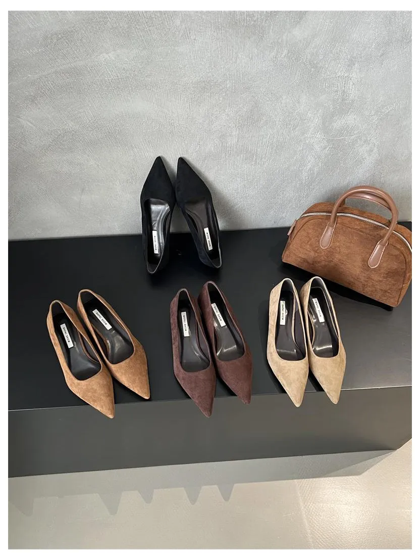 2026 Spring Shoes Women Thin Low Heels Pumps Fashion Suede Elegant Pointed Toe Shallow Pumps Office Dress Wedding Female Loafers