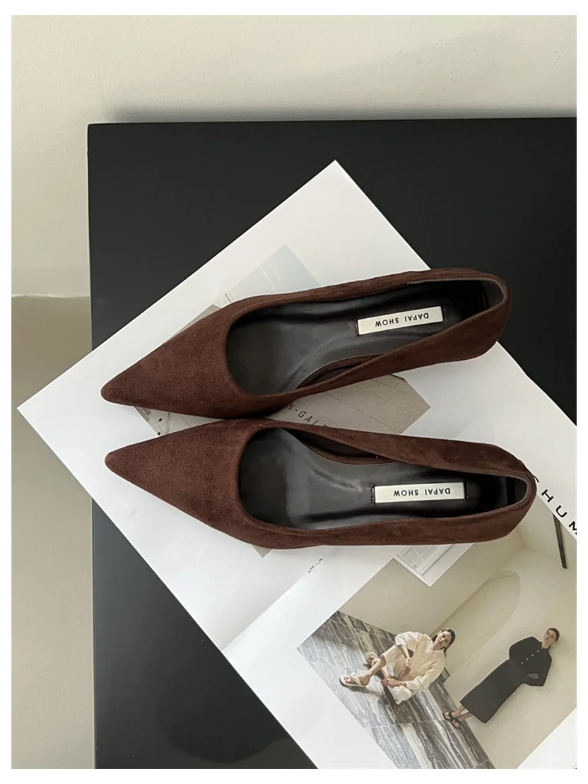 2026 Spring Shoes Women Thin Low Heels Pumps Fashion Suede Elegant Pointed Toe Shallow Pumps Office Dress Wedding Female Loafers