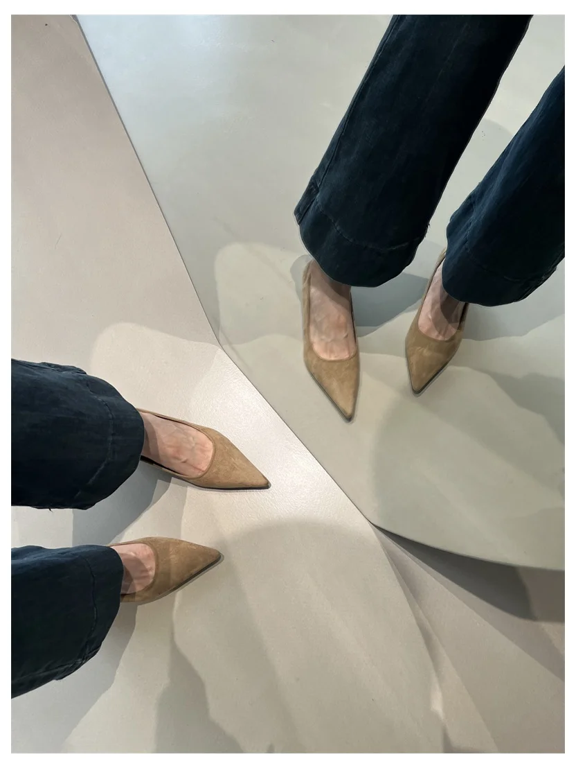 2026 Spring Shoes Women Thin Low Heels Pumps Fashion Suede Elegant Pointed Toe Shallow Pumps Office Dress Wedding Female Loafers